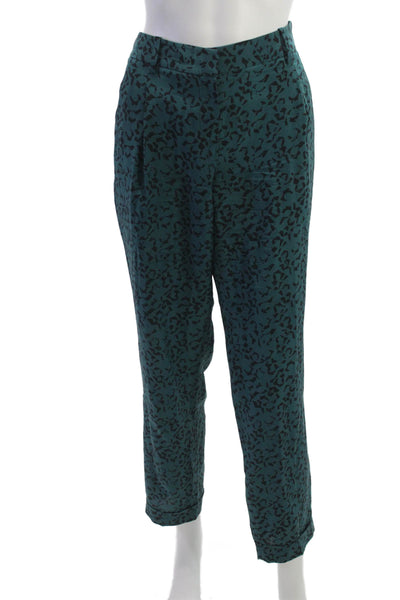 Theory Womens Silk Geometric Dress Pants Green Zip Size 8