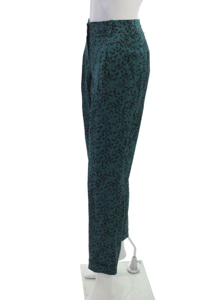 Theory Womens Silk Geometric Dress Pants Green Zip Size 8
