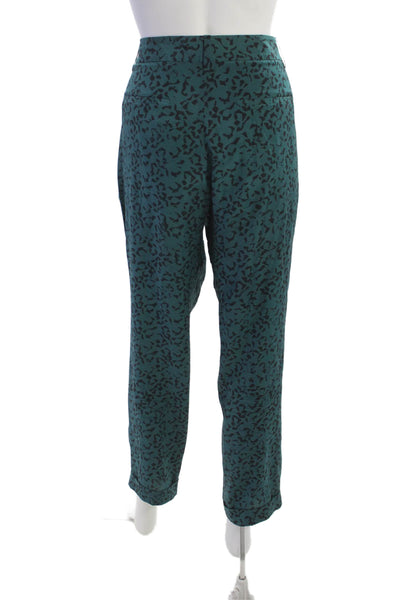 Theory Womens Silk Geometric Dress Pants Green Zip Size 8