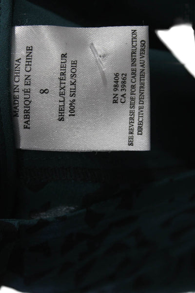 Theory Womens Silk Geometric Dress Pants Green Zip Size 8