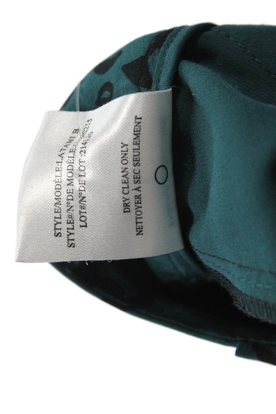 Theory Womens Silk Geometric Dress Pants Green Zip Size 8