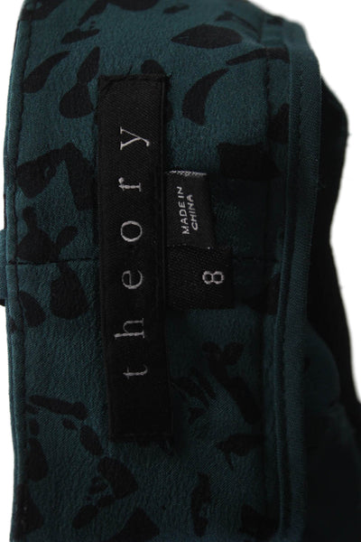Theory Womens Silk Geometric Dress Pants Green Zip Size 8