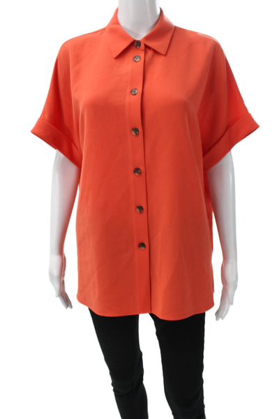 Lafayette 148 New York Women Orange Button-Up Short Sleeve Top Size M