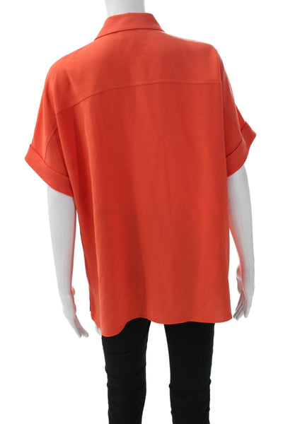 Lafayette 148 New York Women Orange Button-Up Short Sleeve Top Size M