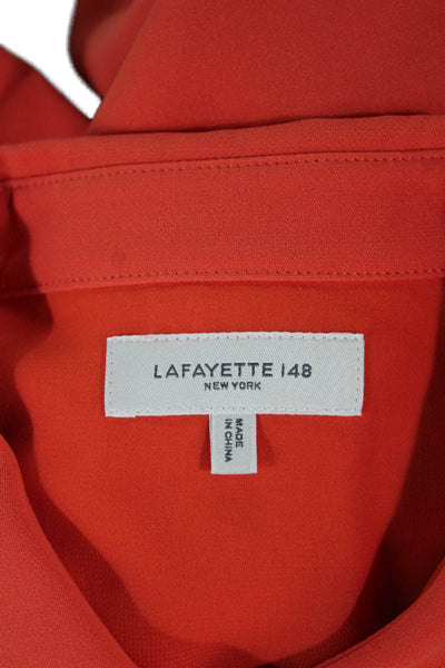 Lafayette 148 New York Women Orange Button-Up Short Sleeve Top Size M