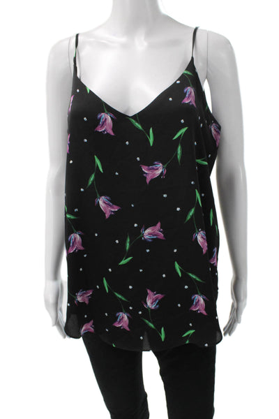 T Tahari Women Black Floral V-Neck Camisole Polyester Sleeveless Size M