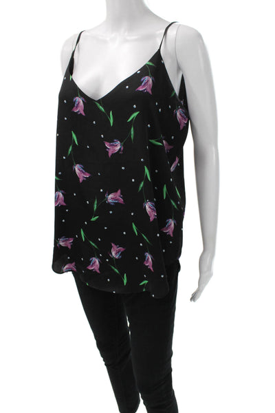 T Tahari Women Black Floral V-Neck Camisole Polyester Sleeveless Size M