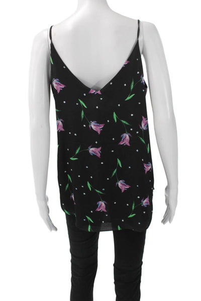T Tahari Women Black Floral V-Neck Camisole Polyester Sleeveless Size M