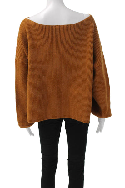 French Connection Women Orange Boat Neck Pullover Sweater Long Sleeve Size M
