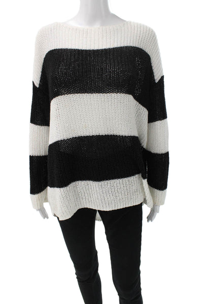 L Agence Womens Black Striped Boat Neck Pullover Sweater Long Sleeve Size S