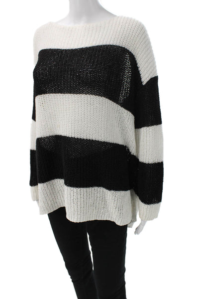 L Agence Womens Black Striped Boat Neck Pullover Sweater Long Sleeve Size S