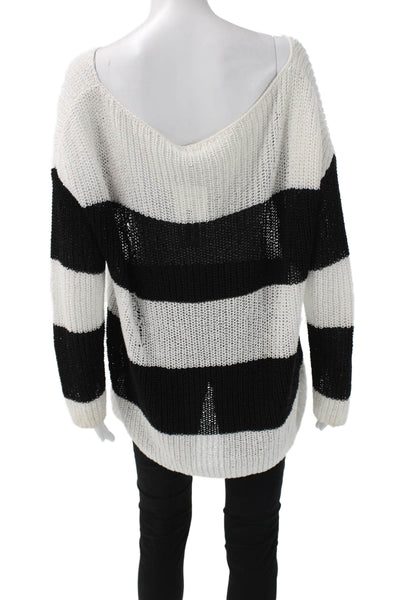 L Agence Womens Black Striped Boat Neck Pullover Sweater Long Sleeve Size S