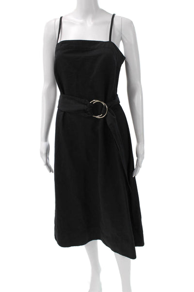 Club Monaco Women Slip Dress Black Square Neck Linen Sleeveless Zip Size 4