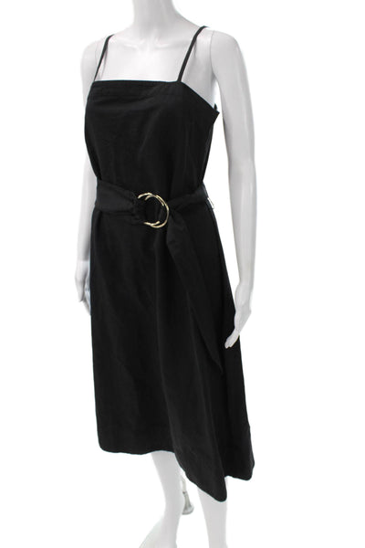 Club Monaco Women Slip Dress Black Square Neck Linen Sleeveless Zip Size 4