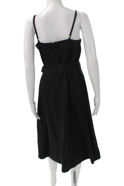 Club Monaco Women Slip Dress Black Square Neck Linen Sleeveless Zip Size 4