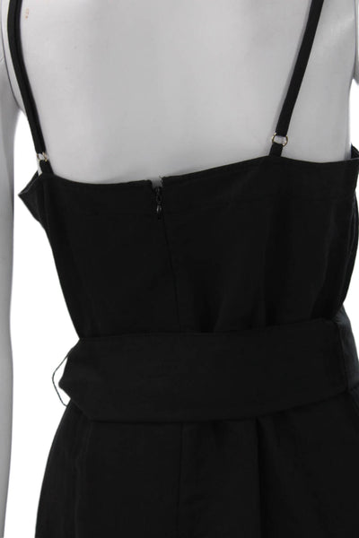 Club Monaco Women Slip Dress Black Square Neck Linen Sleeveless Zip Size 4