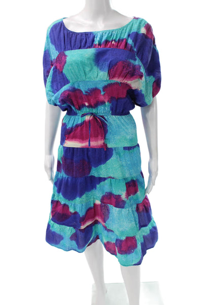 Tucker Women Sundress Multicolor Rayon Boat Neck Knee Length Size XS