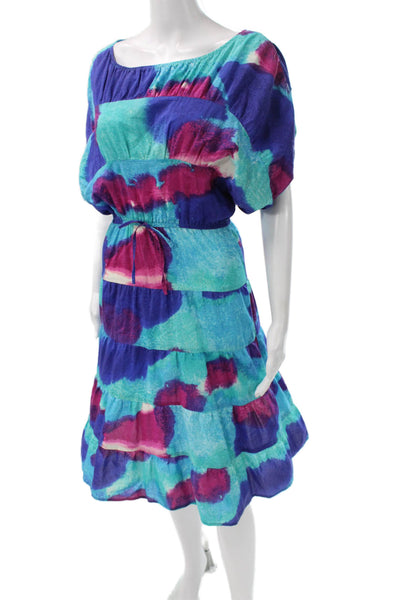 Tucker Women Sundress Multicolor Rayon Boat Neck Knee Length Size XS