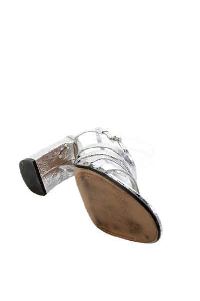 Zara Womens Ankle Strap Block Heels Sandals Shoes Silver Size 11