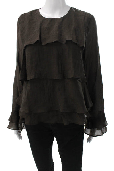 Zara Women Brown Lyocell Round Neck Button Solid Sleeveless Blouse Size S