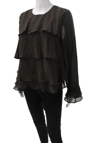 Zara Women Brown Lyocell Round Neck Button Solid Sleeveless Blouse Size S