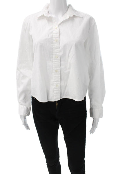 J Crew Women Basic Collared Cotton Button-Up Long Sleeve White Size S