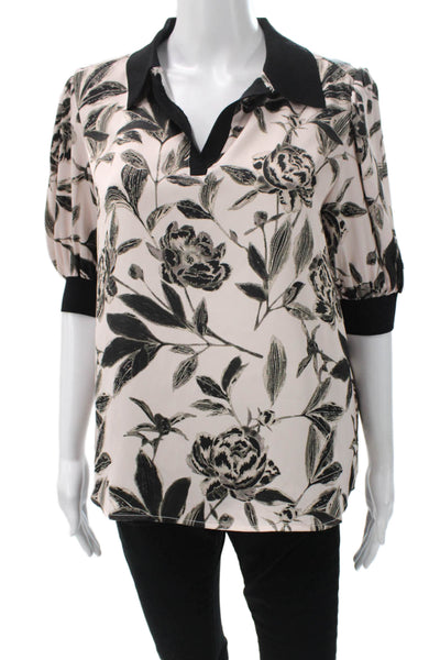 Current Air Women Pink Floral Tunic Blouse Collar 3/4 Sleeve Size S