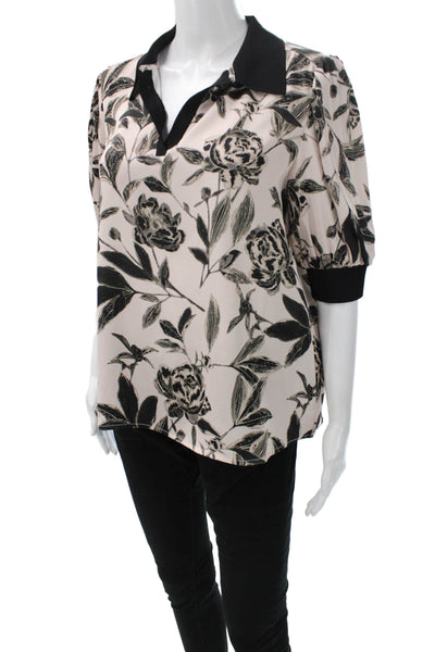 Current Air Women Pink Floral Tunic Blouse Collar 3/4 Sleeve Size S