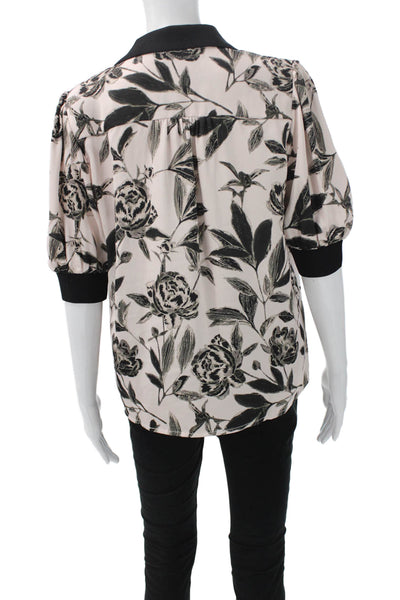 Current Air Women Pink Floral Tunic Blouse Collar 3/4 Sleeve Size S