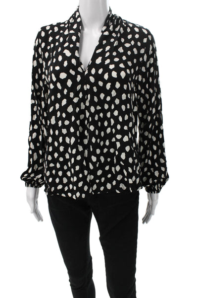 Fifteen Twenty Women Black Animal Print V-Neck Blouse Size M