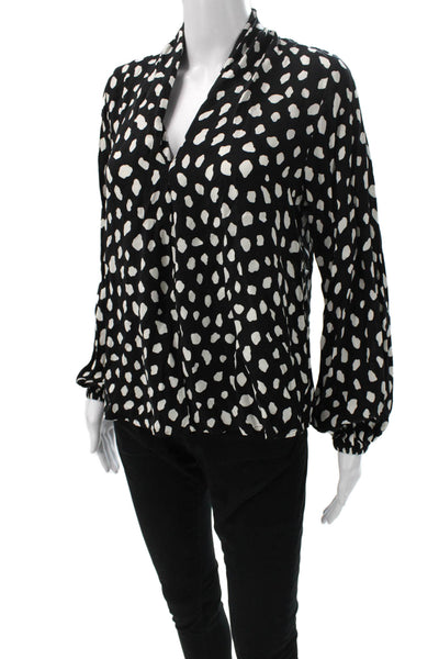 Fifteen Twenty Women Black Animal Print V-Neck Blouse Size M