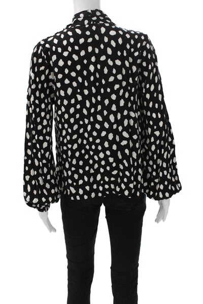 Fifteen Twenty Women Black Animal Print V-Neck Blouse Size M