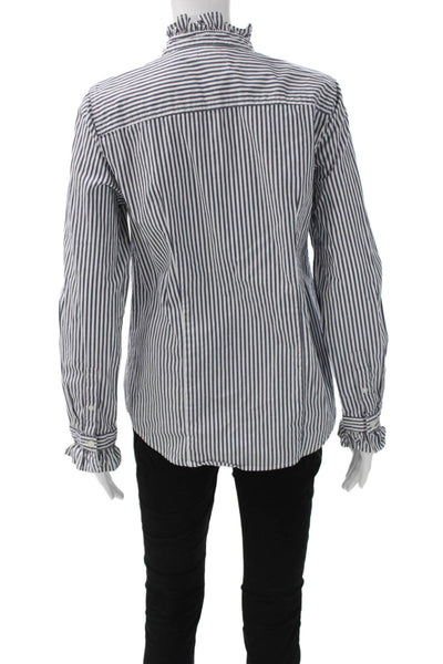 J Crew Women Blue Striped Collared Long Sleeve Blouse Size S