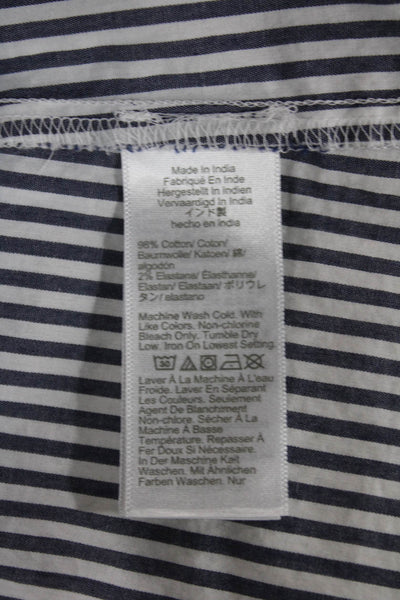 J Crew Women Blue Striped Collared Long Sleeve Blouse Size S
