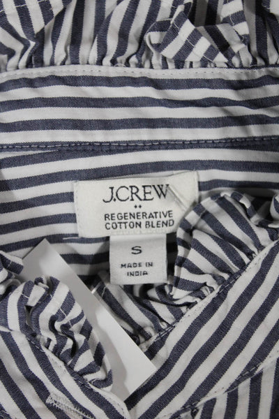 J Crew Women Blue Striped Collared Long Sleeve Blouse Size S