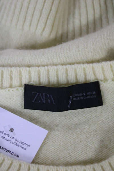 Zara Women Yellow Cashmere Blend Crew Neck Pullover Solid Long Sleeve Size S