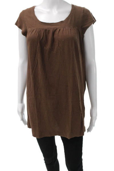 Vince Women Tunic T-Shirt Brown Cotton Scoop Neck Short Sleeve Size M