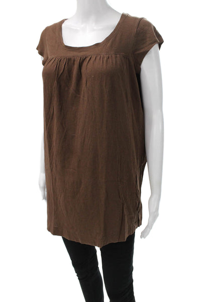 Vince Women Tunic T-Shirt Brown Cotton Scoop Neck Short Sleeve Size M