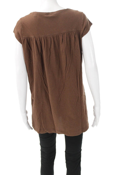 Vince Women Tunic T-Shirt Brown Cotton Scoop Neck Short Sleeve Size M