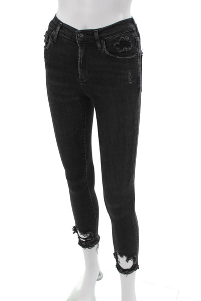 Agolde Women Ankle High Rise Black Cotton Jeans Size 24