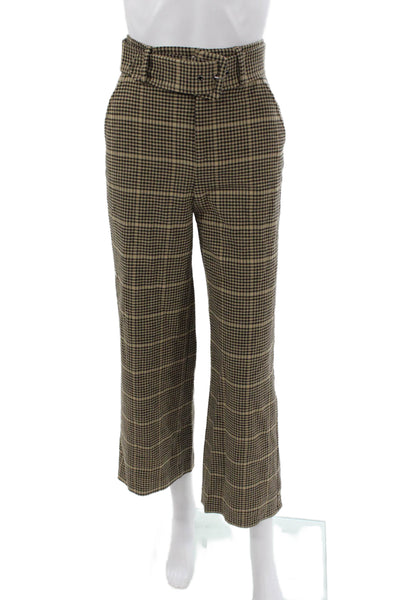 Joie Women Cropped Check Viscose Pants Beige Buckle Size 00