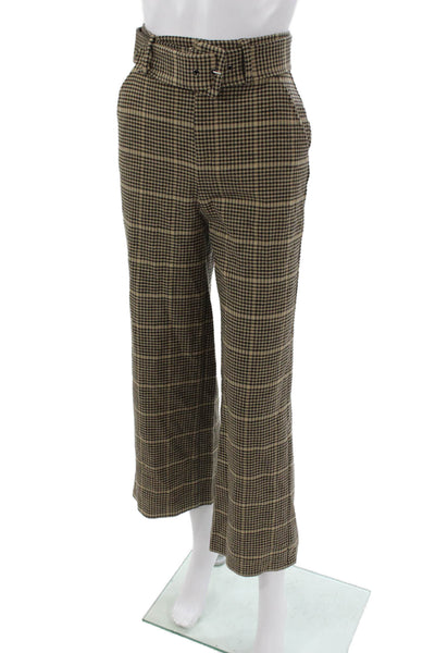 Joie Women Cropped Check Viscose Pants Beige Buckle Size 00