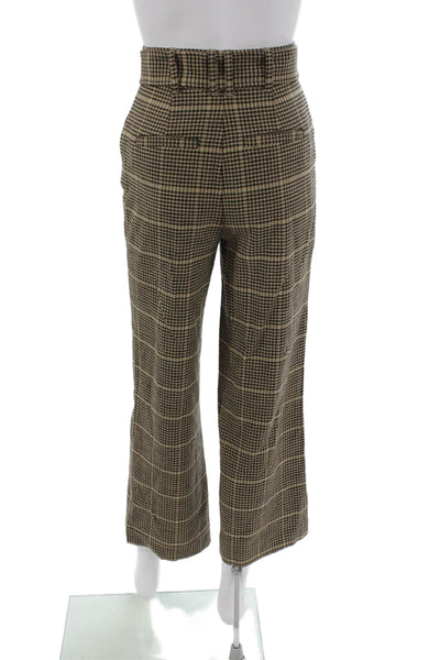 Joie Women Cropped Check Viscose Pants Beige Buckle Size 00