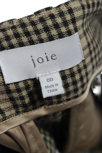 Joie Women Cropped Check Viscose Pants Beige Buckle Size 00
