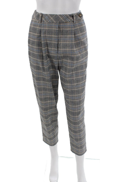 Topshop Womens Cropped Plaid Pants Gray Button Polyester Size 2