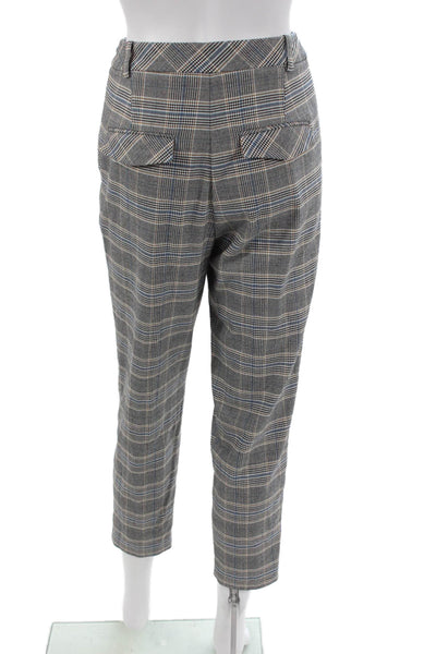 Topshop Womens Cropped Plaid Pants Gray Button Polyester Size 2