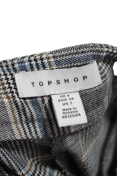 Topshop Womens Cropped Plaid Pants Gray Button Polyester Size 2