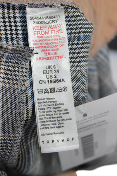 Topshop Womens Cropped Plaid Pants Gray Button Polyester Size 2