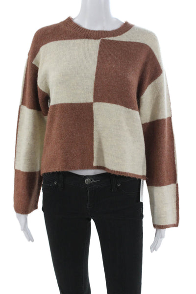 Z Supply Women Pullover Check Crew Neck Long Sleeve Acrylic Sweater Size XS