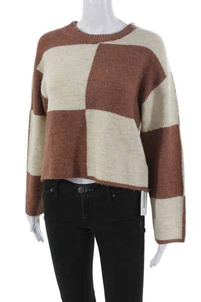 Z Supply Women Pullover Check Crew Neck Long Sleeve Acrylic Sweater Size XS
